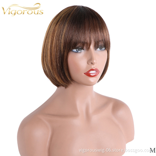 Vigorous blonde highlight brown wholesale bob supplier bone straight cheap raw brazilian bundles wig human hair straight
